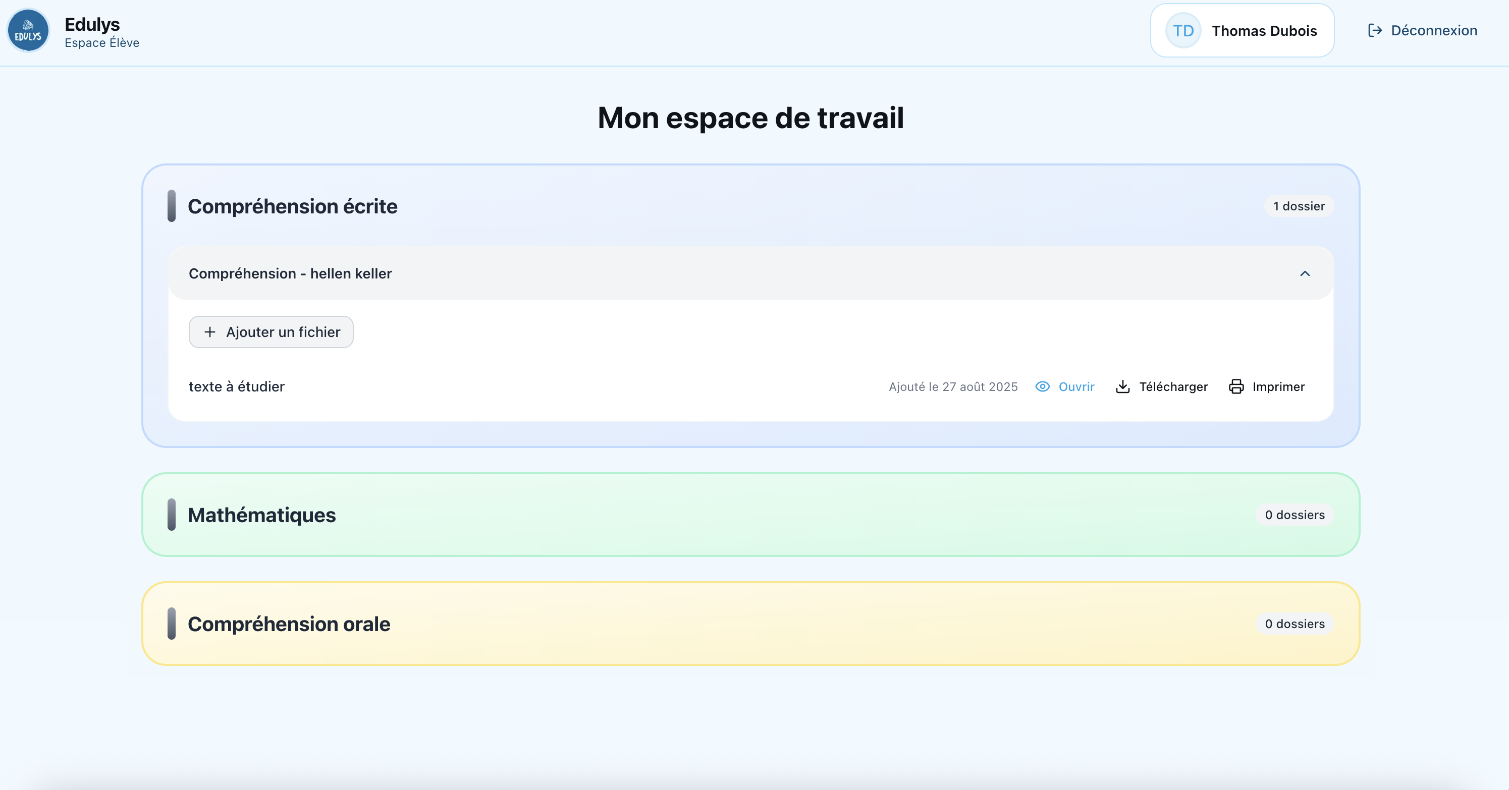 Espace élève personnalisé